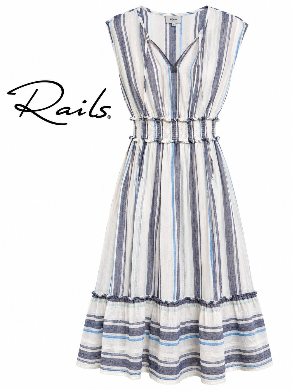 Rails Aegian Blue Stripe Striped Midi Dress in White & Blue Size Small NWOT